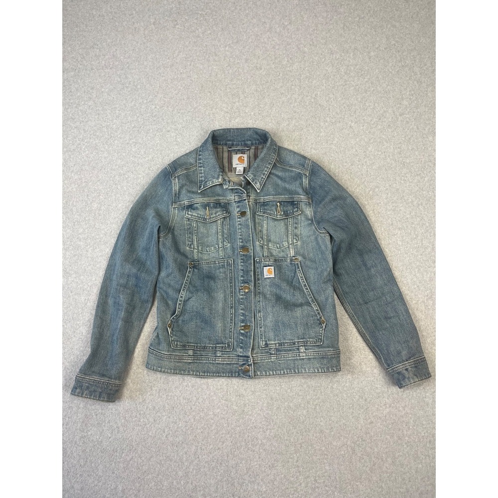 Carhartt Benson Denim Jacket Womens M Blanket Lined Button Up Rugged Flex - Picture 8 of 14